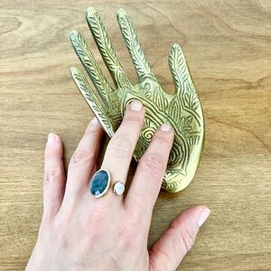 Haven Park Sterling Silver Genuine Gemstone Open Ring, Labradorite & Moonstone